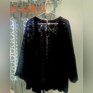 Cato black Lace Overlay sheer floral sweater